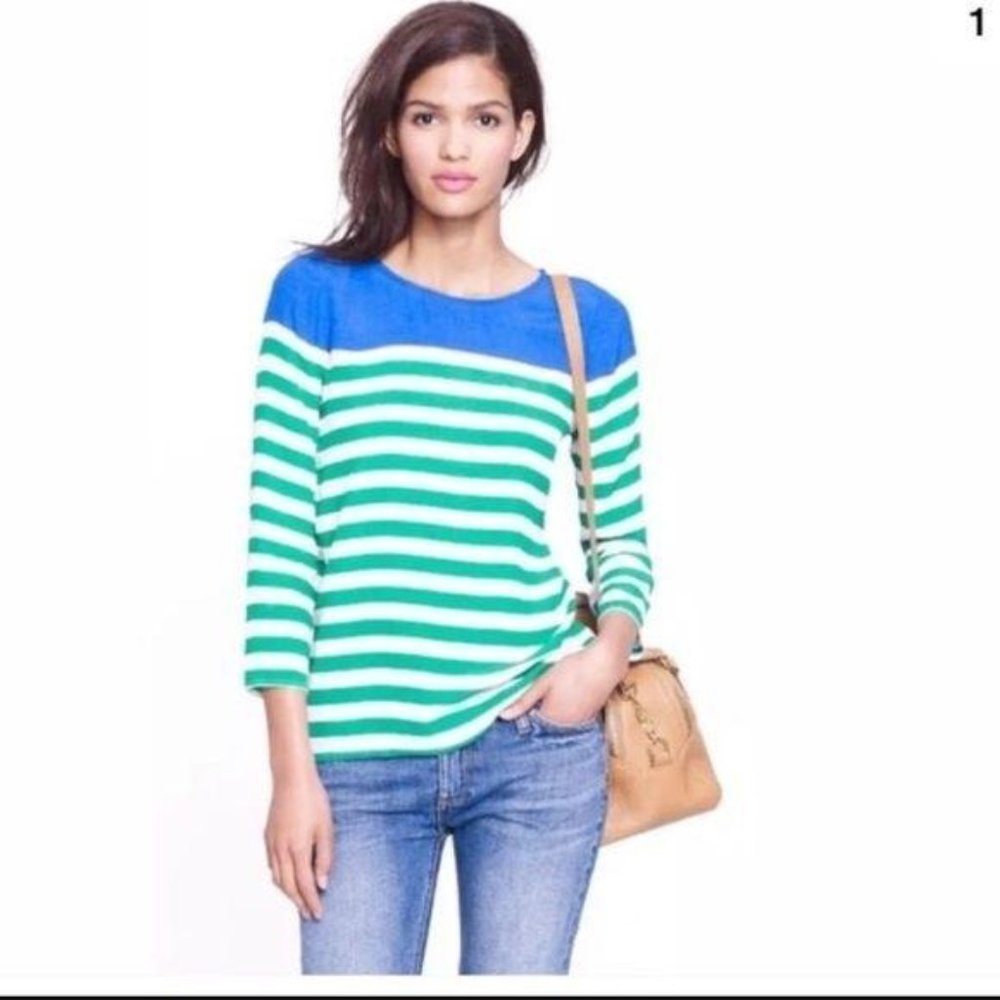 J. Crew Colorblock Striped Top Blue Green White XS